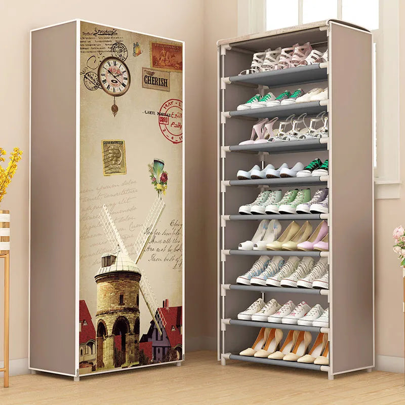 Simple Multilayer Shoe Rack Space Saving Stand Holder Easy to Install Nonwoven Shoe Shelves Hallway Entryway Shoe Rack Organizer