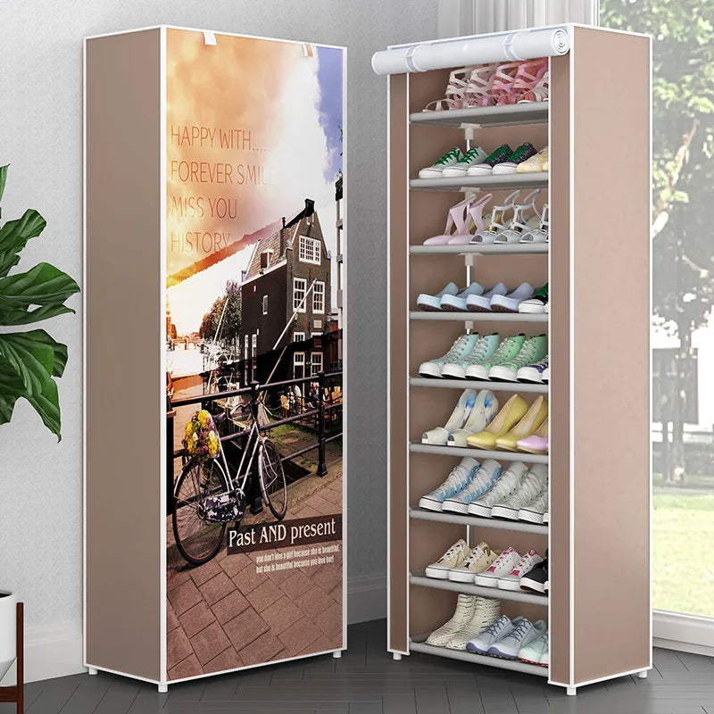 Simple Multilayer Shoe Rack Space Saving Stand Holder Easy to Install Nonwoven Shoe Shelves Hallway Entryway Shoe Rack Organizer