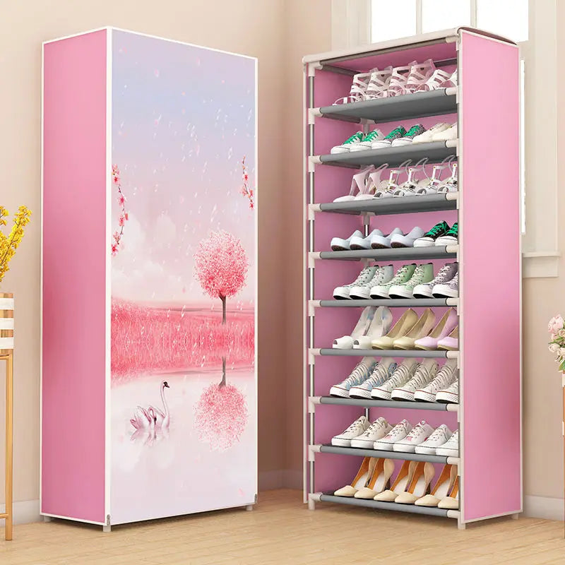 Simple Multilayer Shoe Rack Space Saving Stand Holder Easy to Install Nonwoven Shoe Shelves Hallway Entryway Shoe Rack Organizer