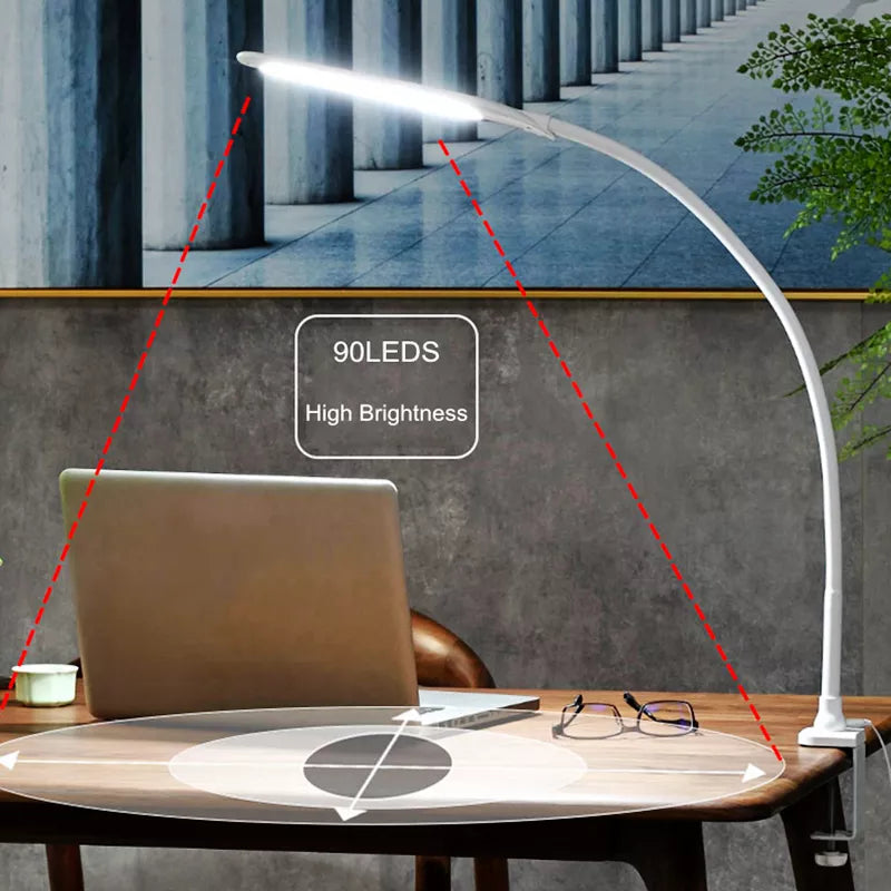 Long Arm Table Lamp Led Flexible Gooseneck Touch Dimming Desk Lamp Clip On Lamp For Reading Bedroom Led Light 3 Color Modes