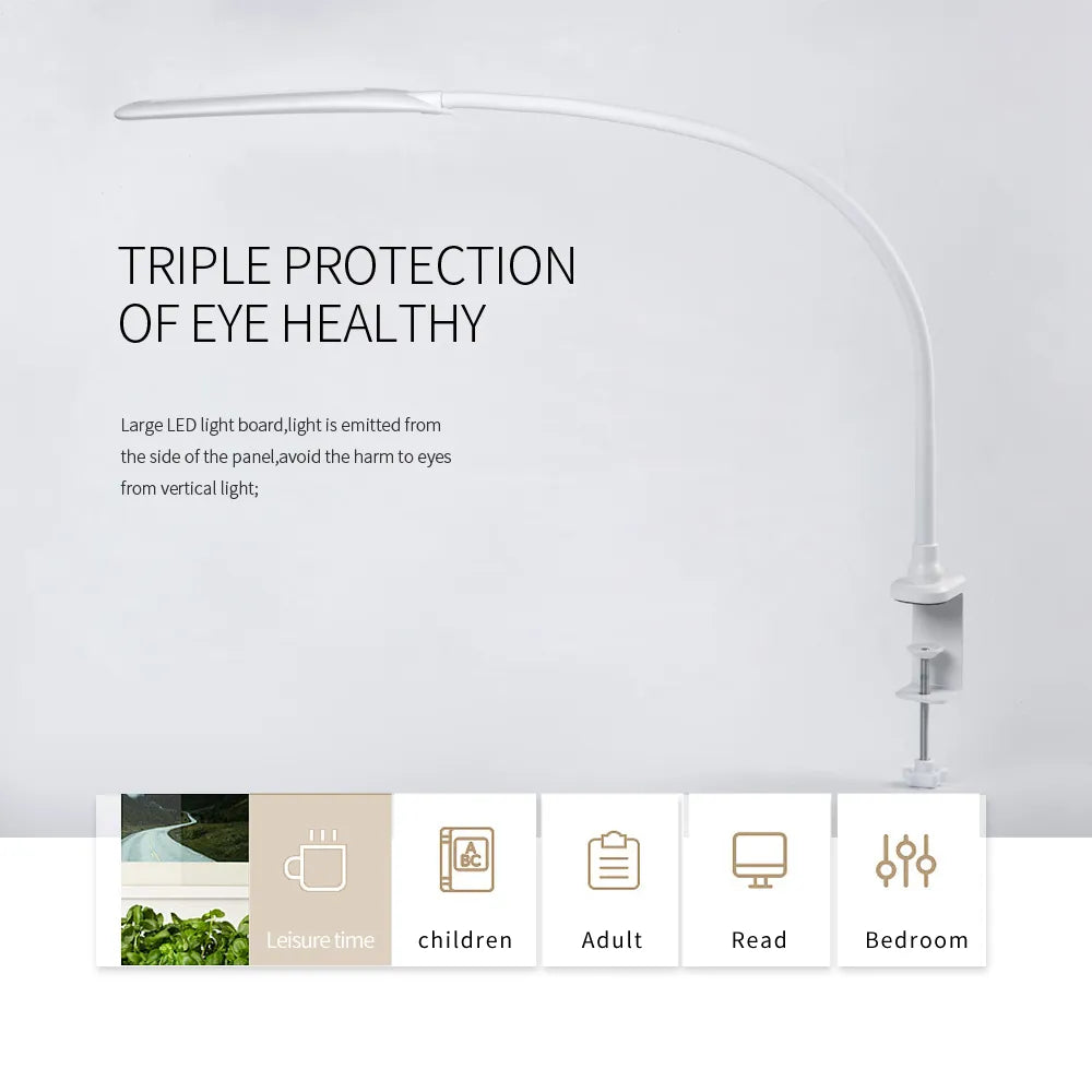 Long Arm Table Lamp Led Flexible Gooseneck Touch Dimming Desk Lamp Clip On Lamp For Reading Bedroom Led Light 3 Color Modes
